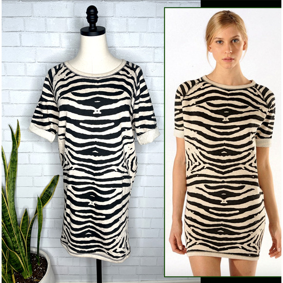 Maje Dresses & Skirts - NWT! Maje Zebra Sweater Dress Sz M Black Cream Animal Tiger Print Sweatshirt 4 6